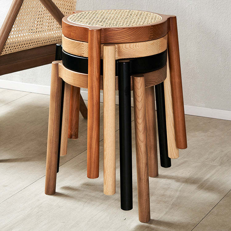 Japanese Rattan Wood Stackable Low Stool
