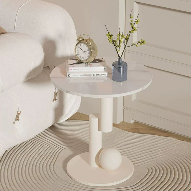 Contemporary Cylinder Orb Rock Slab Steel Coffee Table — Beige