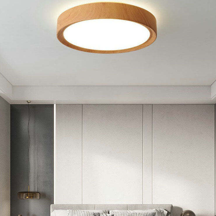 Minimalist Round Wood Grain Flush Mount Light