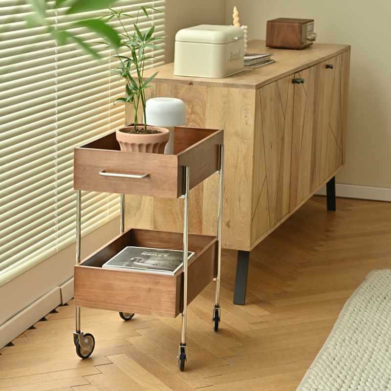 Retro Wood Stainless Steel Movable Side Table