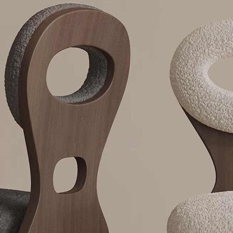Nordic Oval Hollowed Lambswool Wood Dining Chair