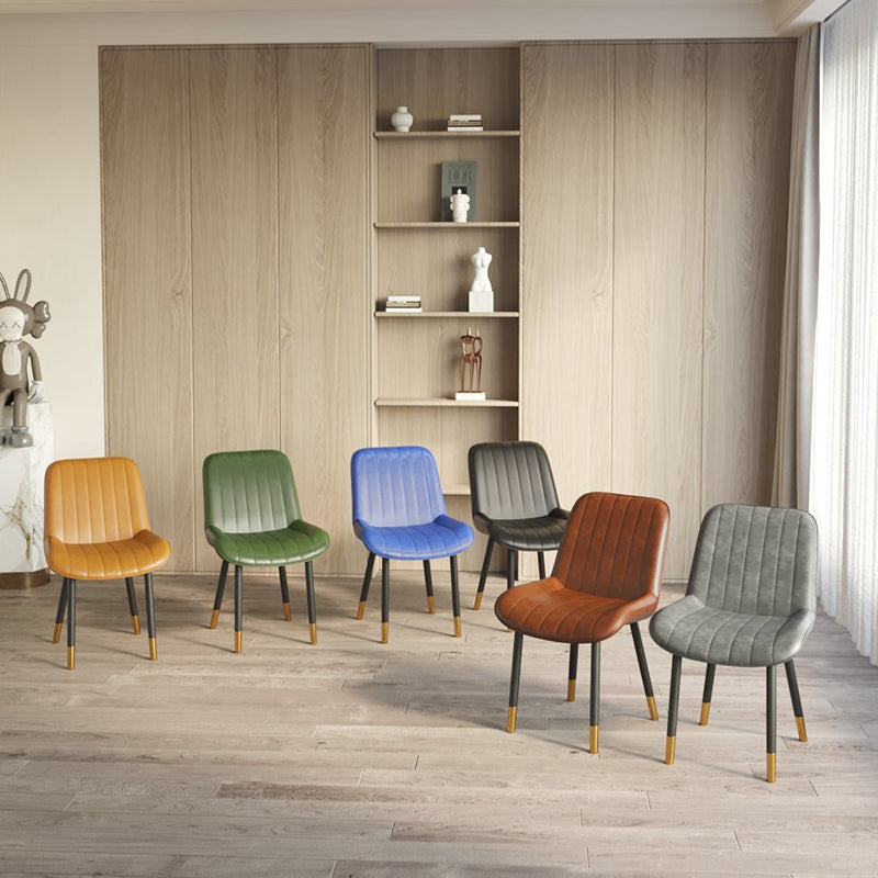 Modern Curved Leather Metal Dining Chair — Gray