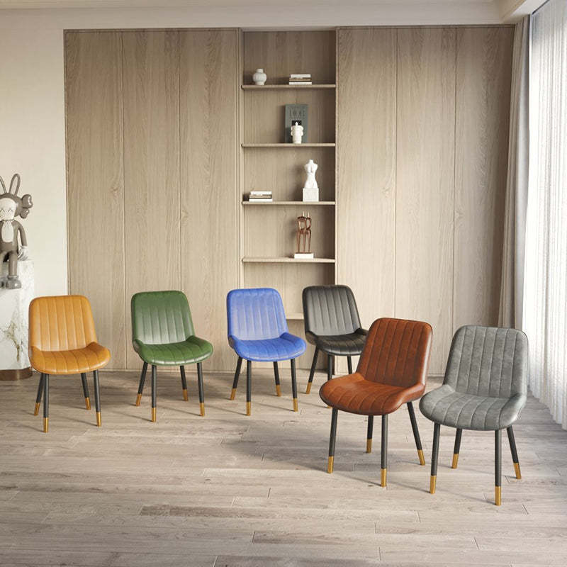 Modern Curved Leather Metal Dining Chair — Gray