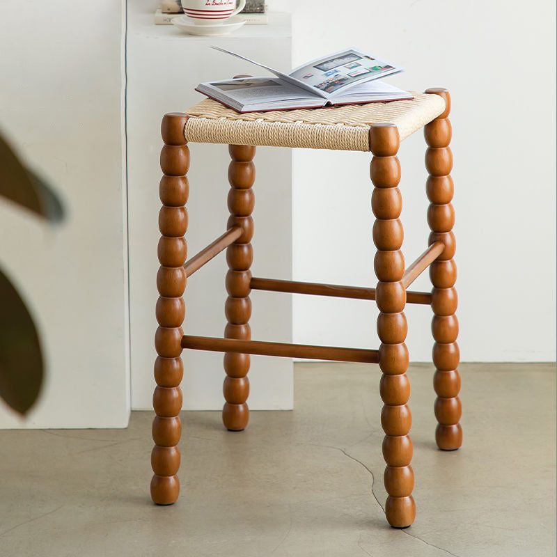 Vintage Woven Gourd Wooden Bar Stool