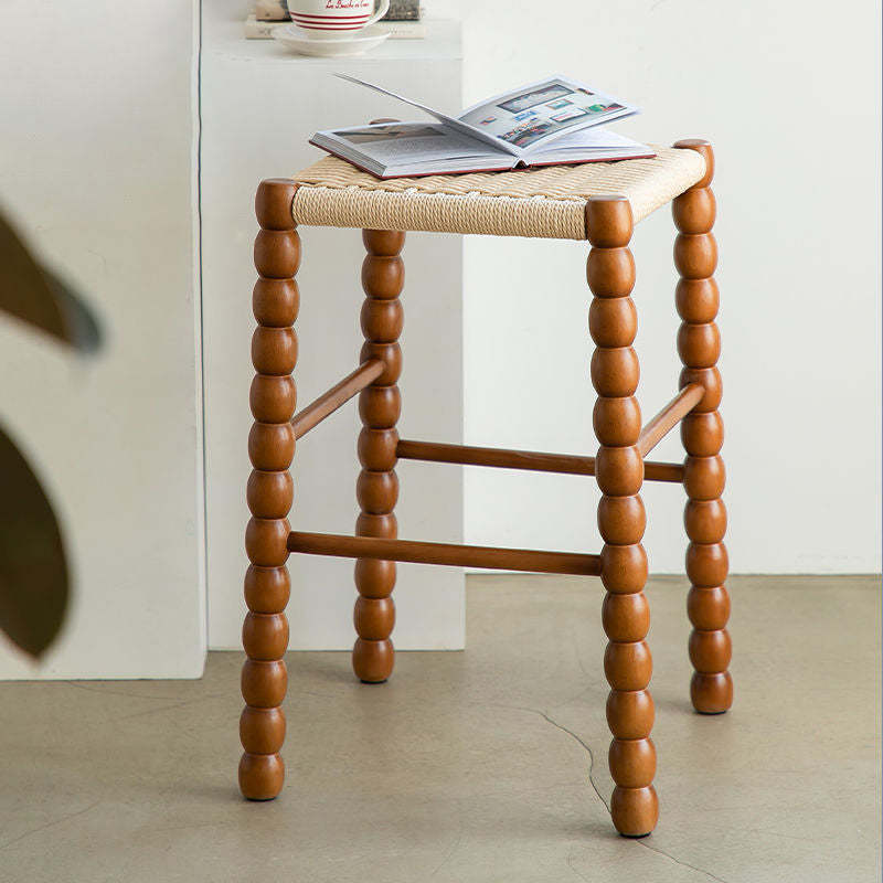 Vintage Woven Gourd Wooden Bar Stool — Wood Color