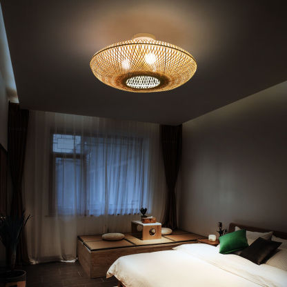 Japanese Bamboo Flying Saucer 3-Light Semi-Flush Light