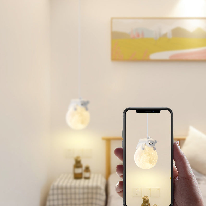 Contemporary Resin Rabbit Moon Kids Pendant Light — Bear / 220V-240V For UK/AU