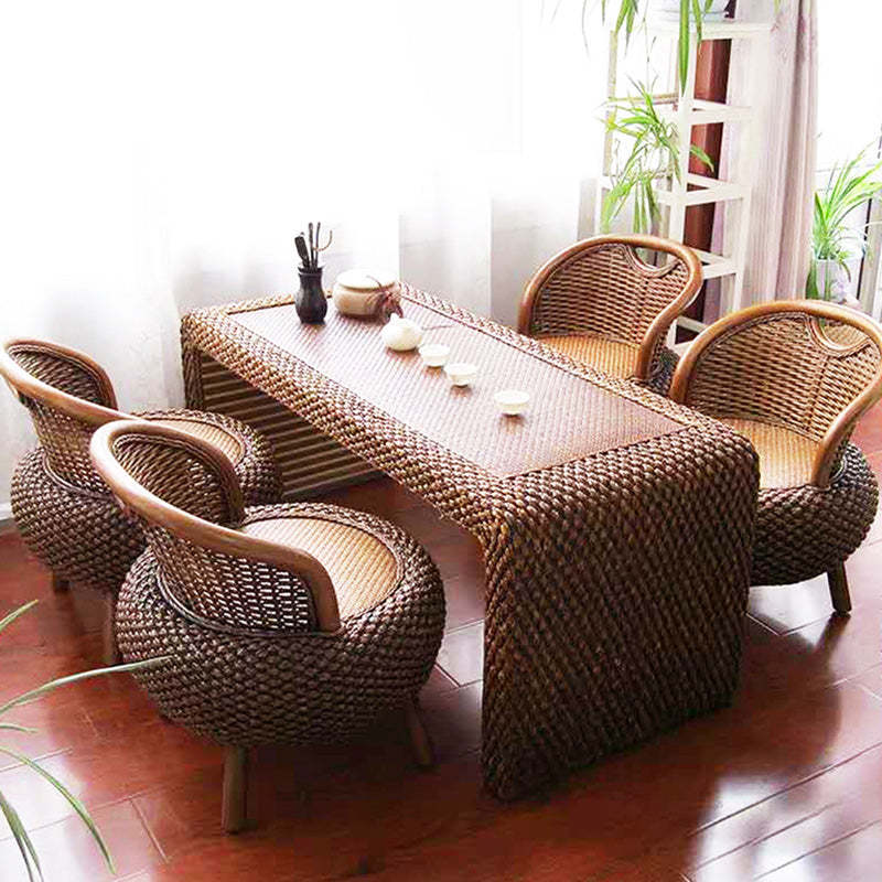 Japanese Rattan Wood Tatami Coffee Table — Walnut Color