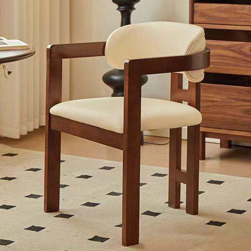 Scandinavian Bent Leather Wood Dining Armchair — Walnut Color