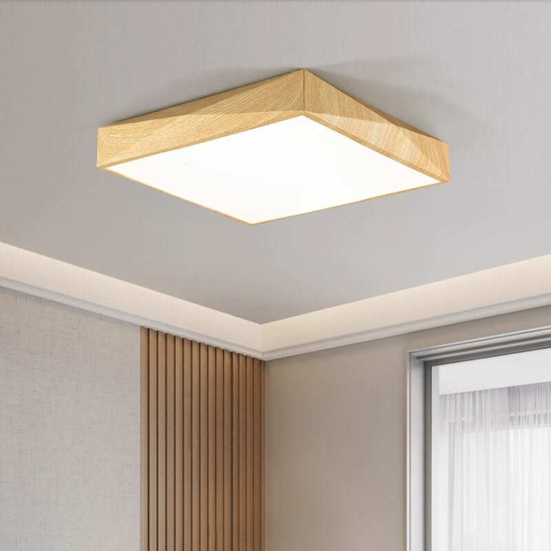 Minimalist Wood Grain Square Geometric LED Flush Mount Light