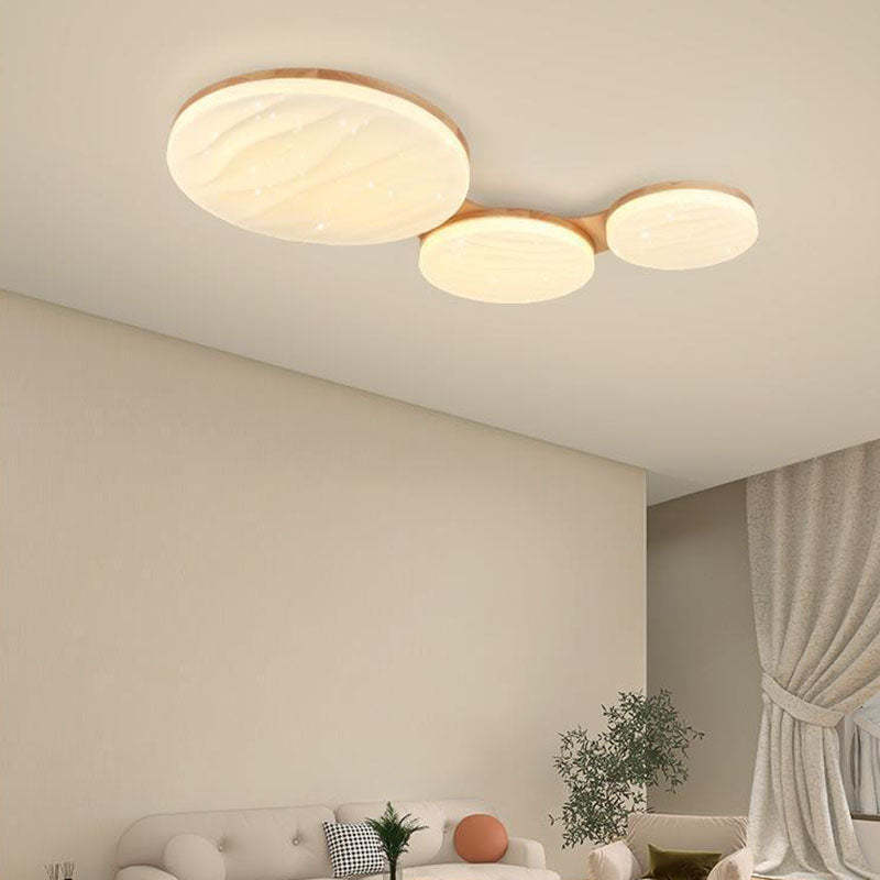 Nordic Wood Frame Acrylic Round LED Flush Mount Light
