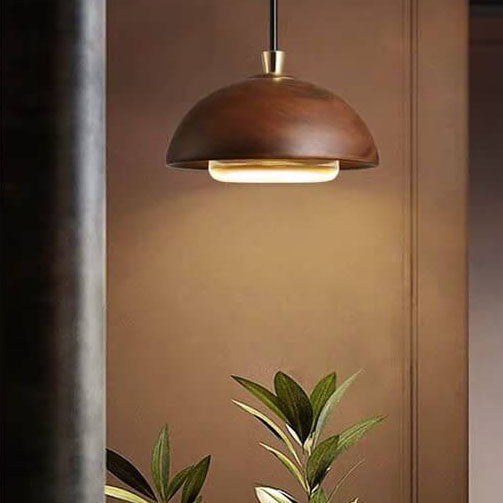 Nordic Solid Wood Dome Glass LED Pendant