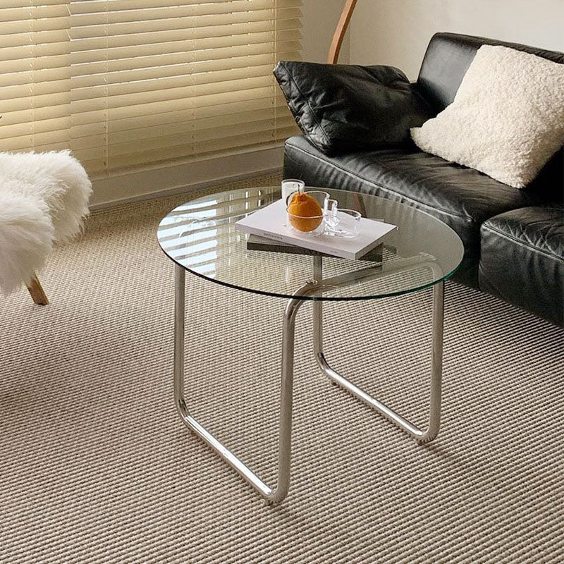 Minimalist Round Glass Steel Coffee Table - Trc