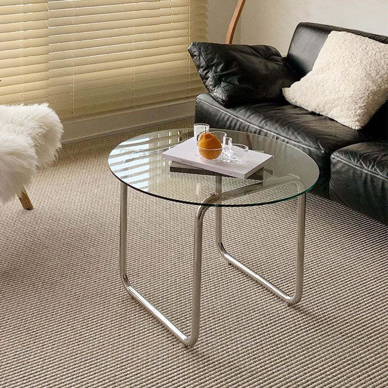 Minimalist Round Glass Steel Coffee Table — Transparent Color