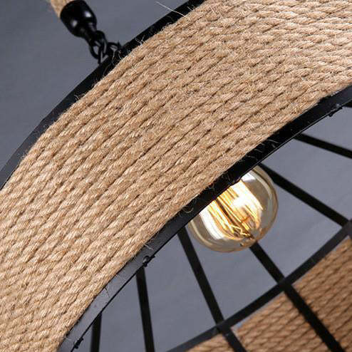 Traditional Rustic Iron Hemp Rope Pendant Light