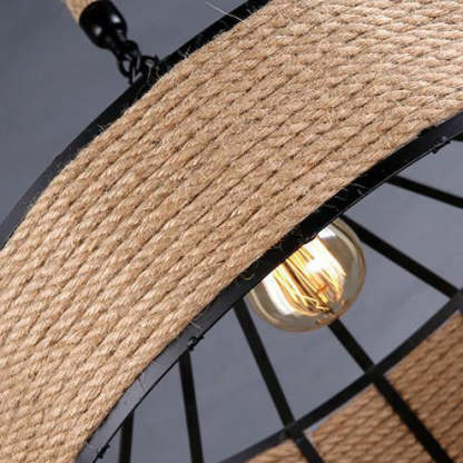 Traditional Rustic Iron Hemp Rope Pendant Light