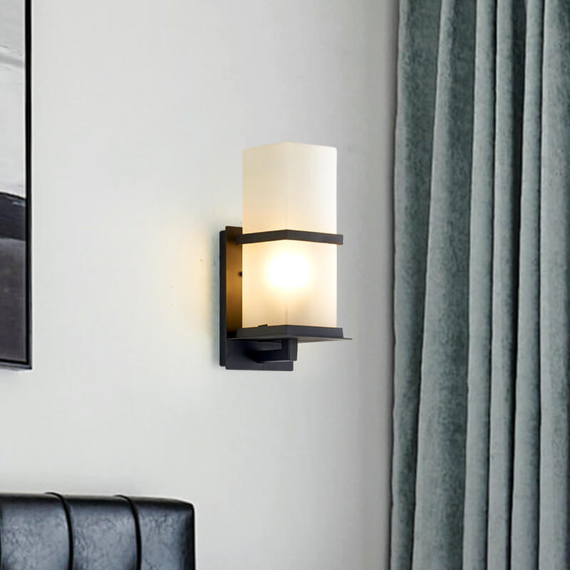 Industrial Column Frosted Glass Outdoor Wall Sconce