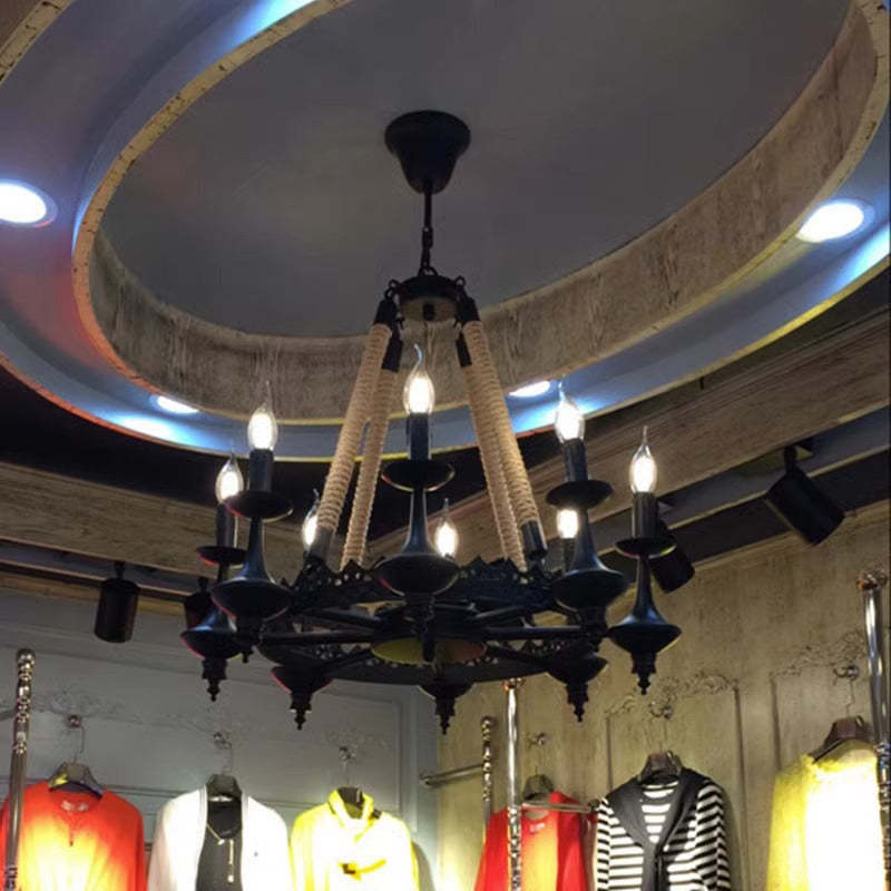 Vintage Candelabra Iron Hemp Rope Chandelier
