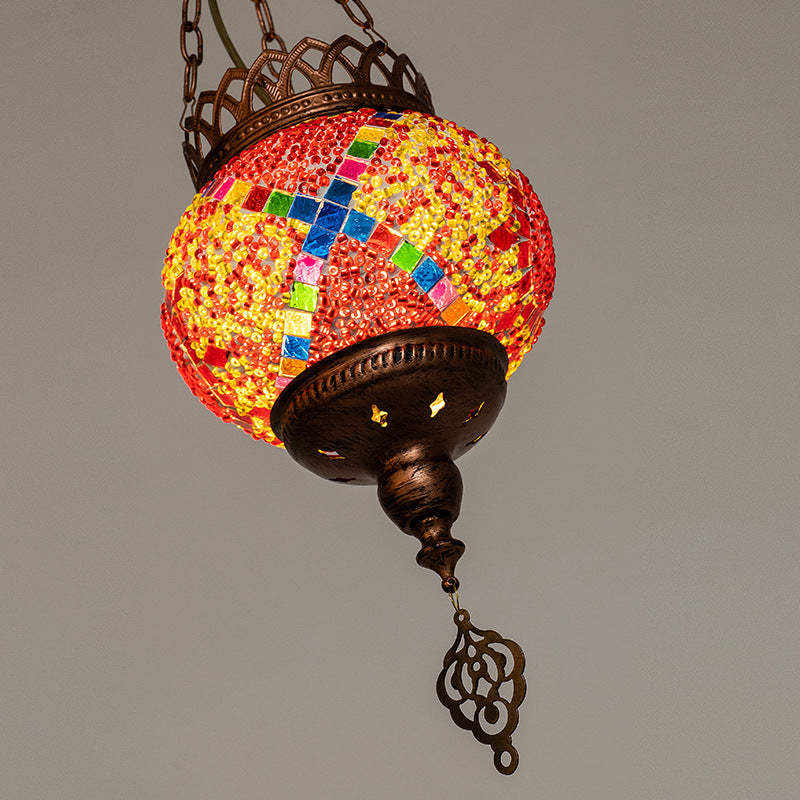 Boho Iron Stained Glass Ball Pendant Light