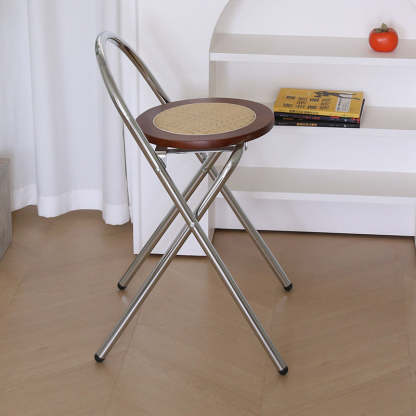 Vintage Wood Wicker Folding Dining Chair — Light Brown