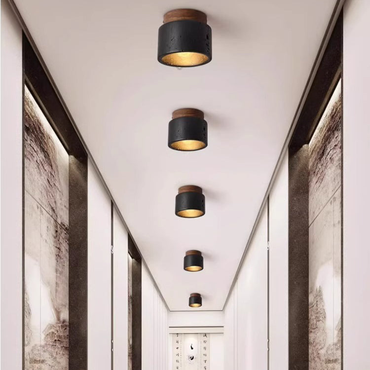 Black minimalist cylinder flush mount lighting — 220V-240V (UK/AU)