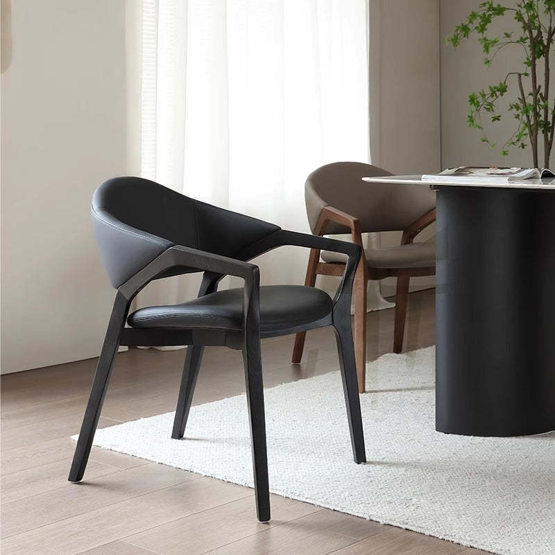 Scandinavian Leather Ash Wood Dining Chair