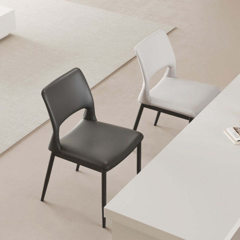 Nordic Curved Leather Hollow Square Dining Chair