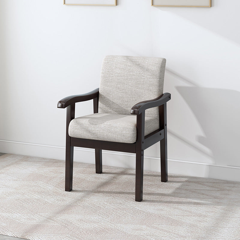 Minimalist Upholstered Fabric Wood Chair — Walnut Frame + Gray Seat