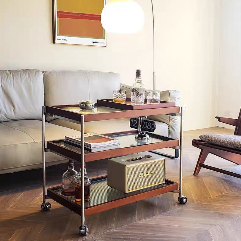 Minimalist Steel Glass Wood End Table