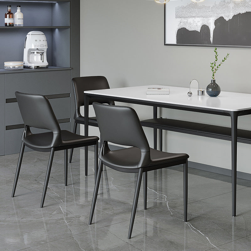 Minimalist Curved-Seat Leather Steel Dining Chair