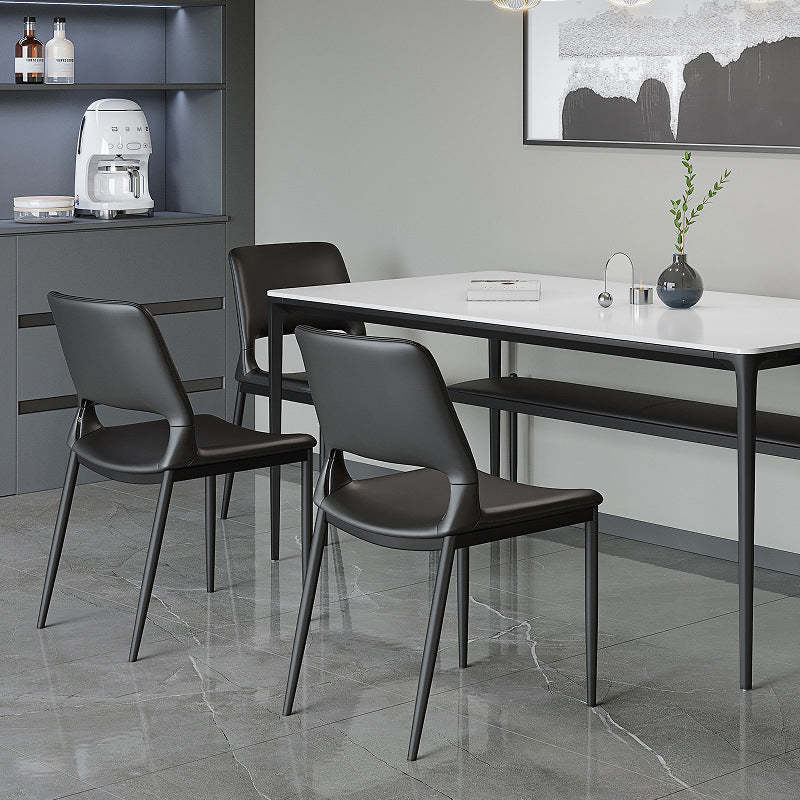 Minimalist Curved-Seat Leather Steel Dining Chair