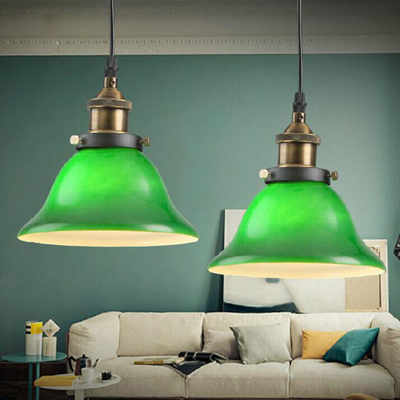 Retro Emerald Green Flared Glass Pendant