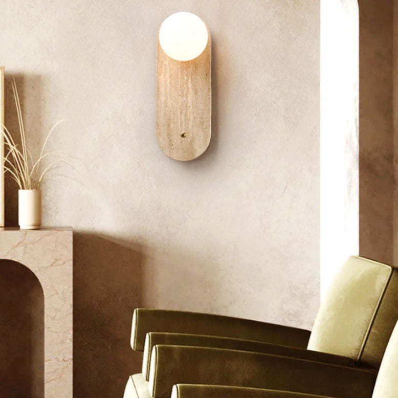 Japanese Oval Yellow Travertine Sconce