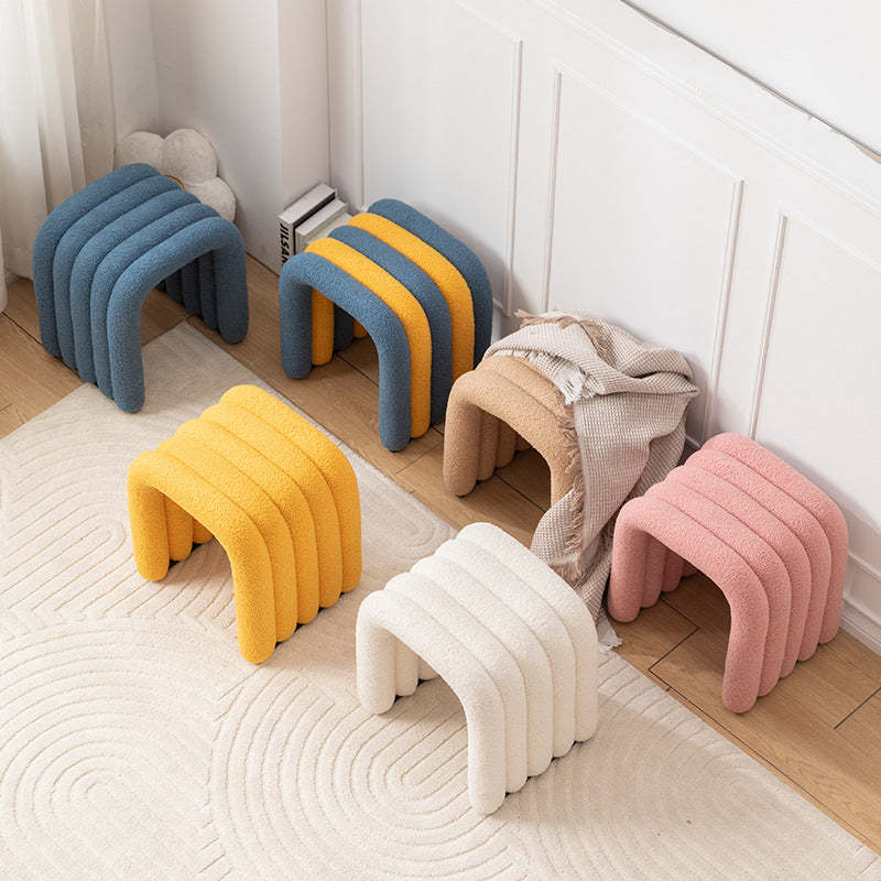 Nordic Arch Steel Boucle Vanity Stool — Khaki - Lambswool