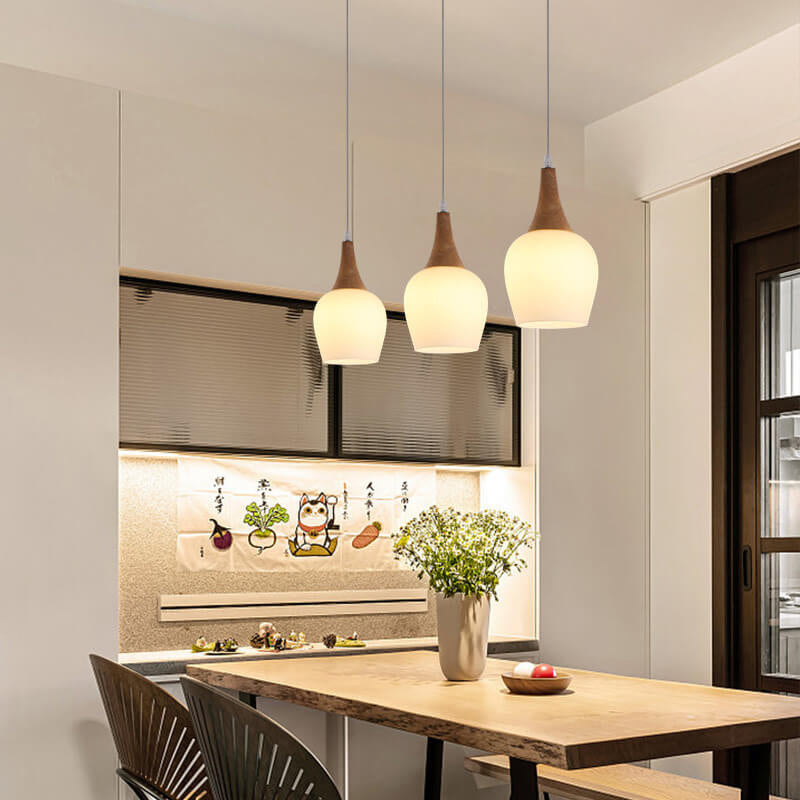 Nordic Solid Wood White Glass Bottle Island Chandelier