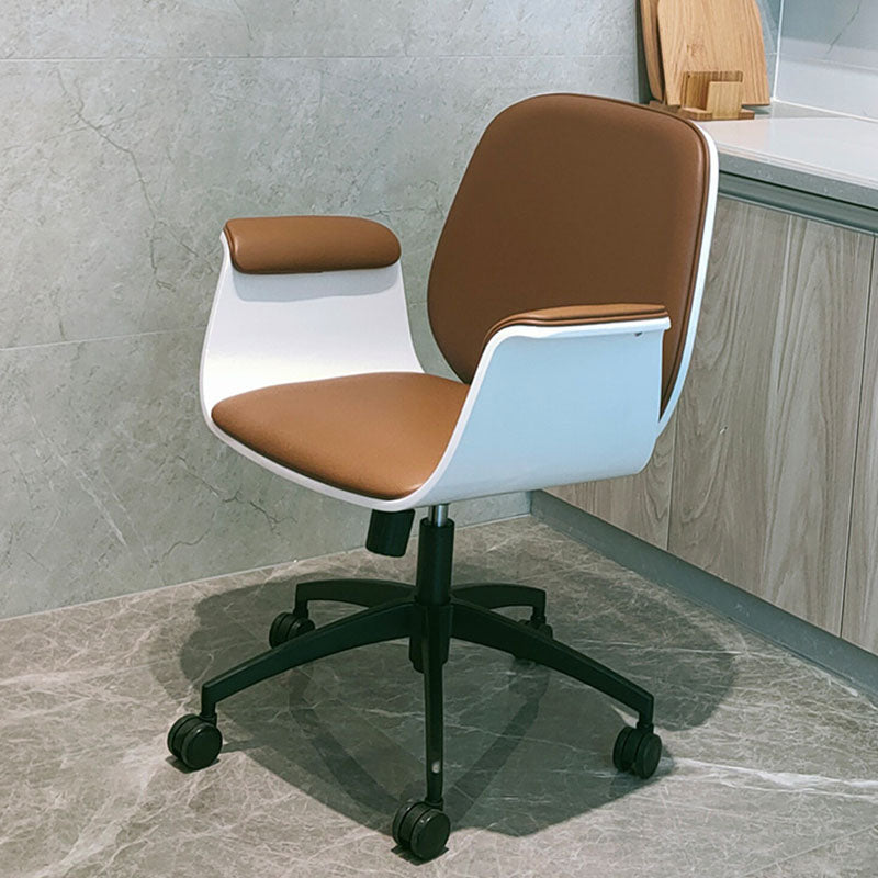 Contemporary Microfiber Leather Wood Grain Swivel Desk Chair — Light Gray / Microfiber Leather