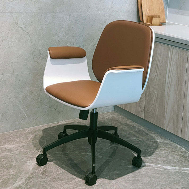 Contemporary Microfiber Leather Wood Grain Swivel Desk Chair — Light Gray / Microfiber Leather