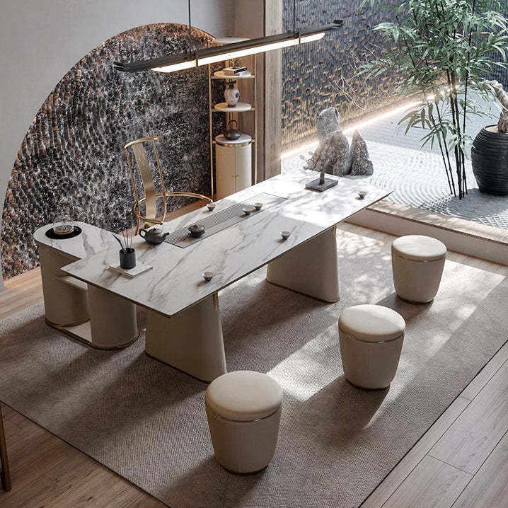 Contemporary Minimalist Leather Round Vanity Stool