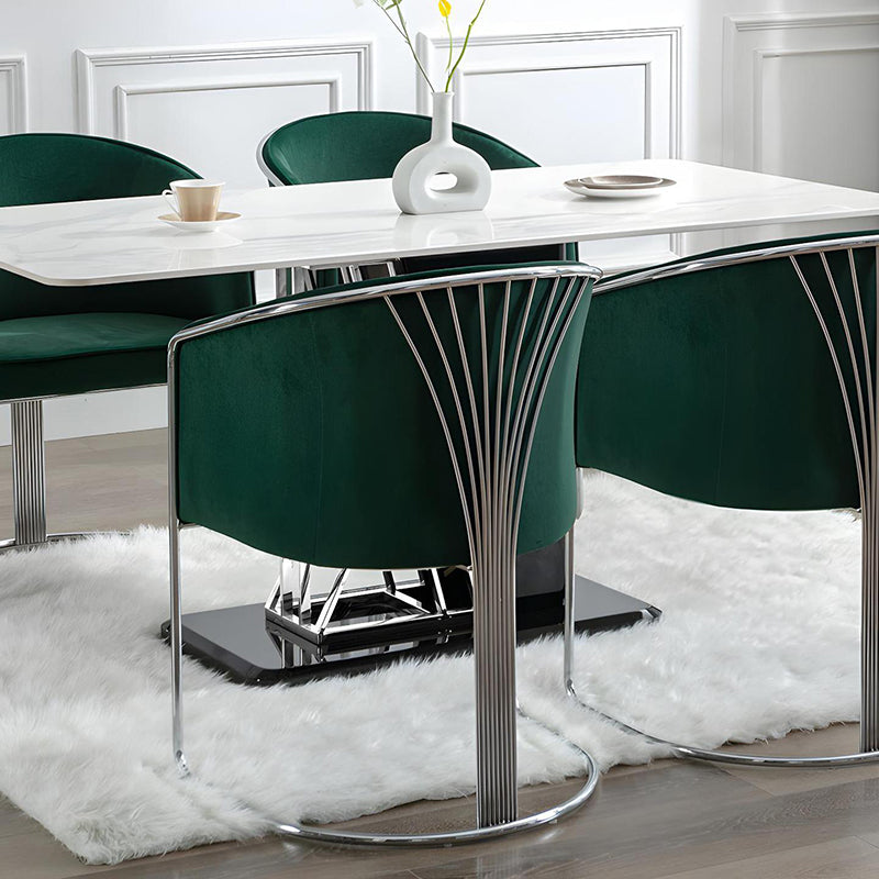 Modern Half-Round Curved Leather Metal Dining Chair