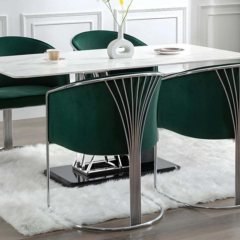 Modern Half-Round Curved Leather Metal Dining Chair