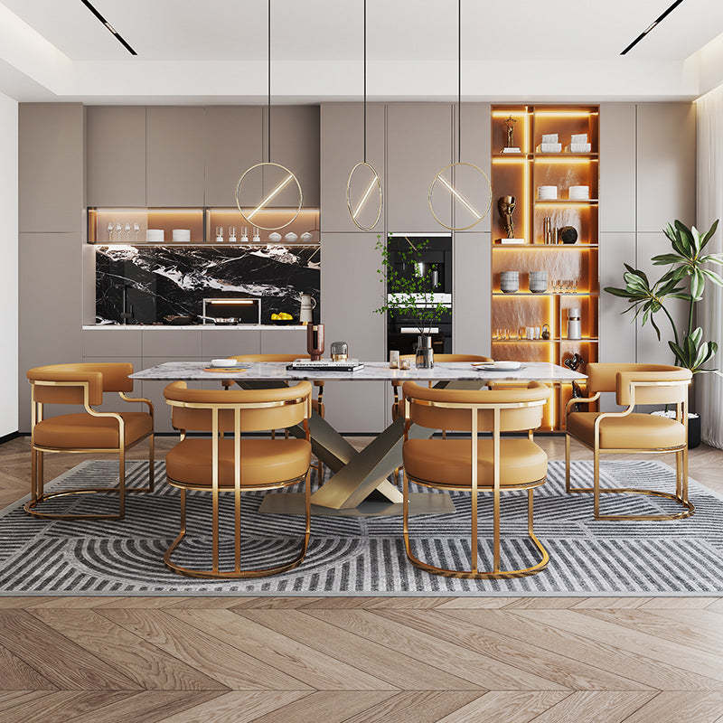 U-Shape Metal Leather Dining Armchair