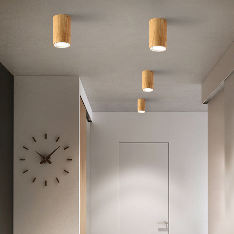 Nordic Wood Tube LED Flush Mount Light