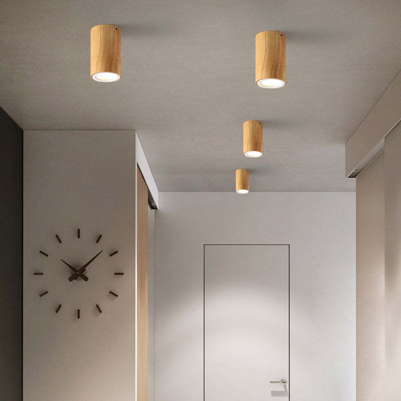 Nordic Wood Tube LED Flush Mount Light