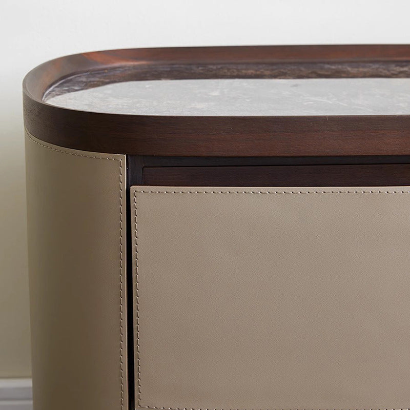 Minimalist Slate Elliptical Nightstand 2-Drawer