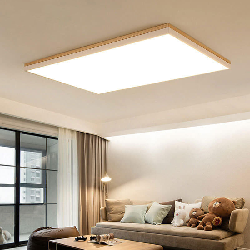 Nordic Solid Wood Square Rectangle LED Flush Ceiling Light