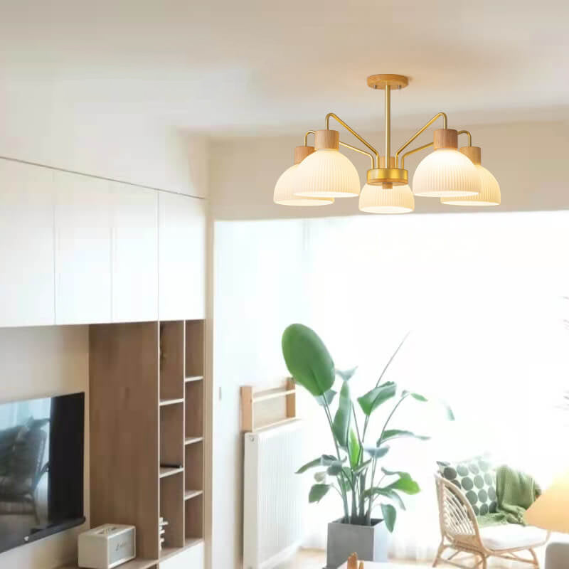 Nordic dome wooden chandeliers in glass — 3-Light / 220V-240V (UK/AU)