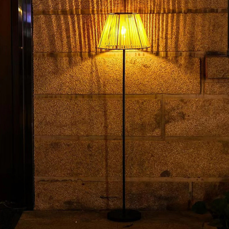 Farmhouse Solar Trapezoidal Woven Rattan LED Floor Lamp