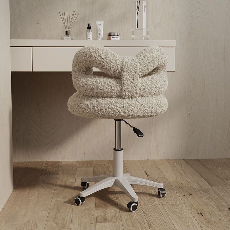Modern Art Deco Lambswool Leather Round Vanity Stool — A / Lambswool / White