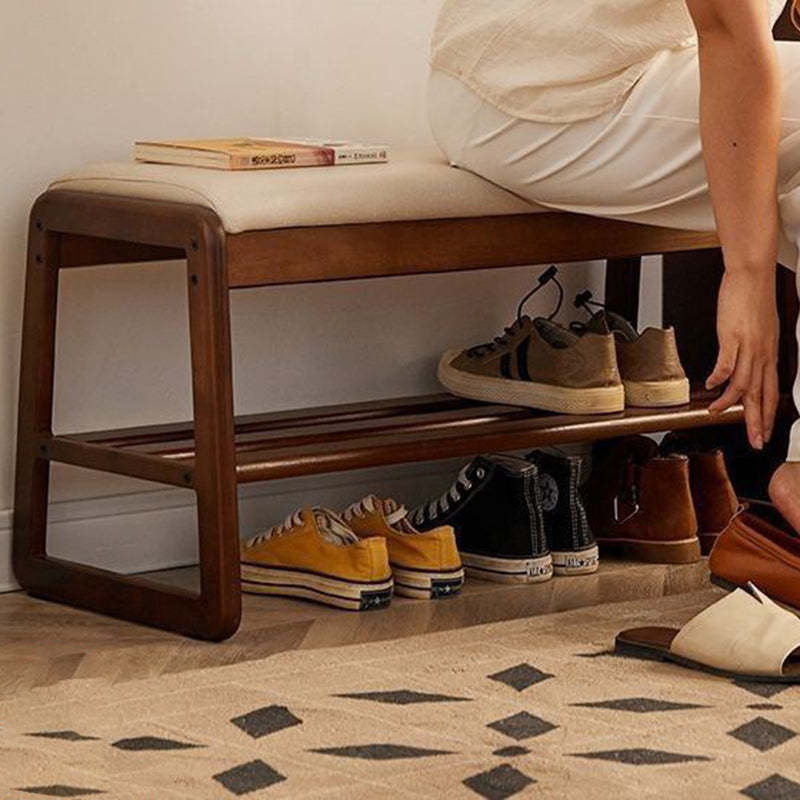 Minimalist Wood Leather Shoe Storage Bench