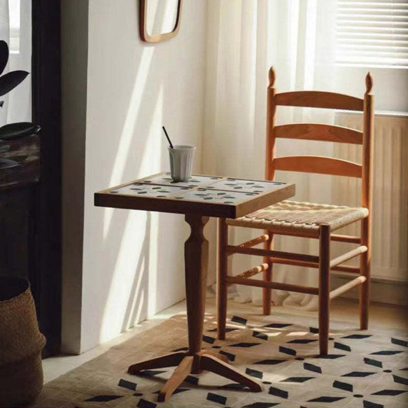 Retro Woven Rubberwood Cord Dining Chair — Walnut Color